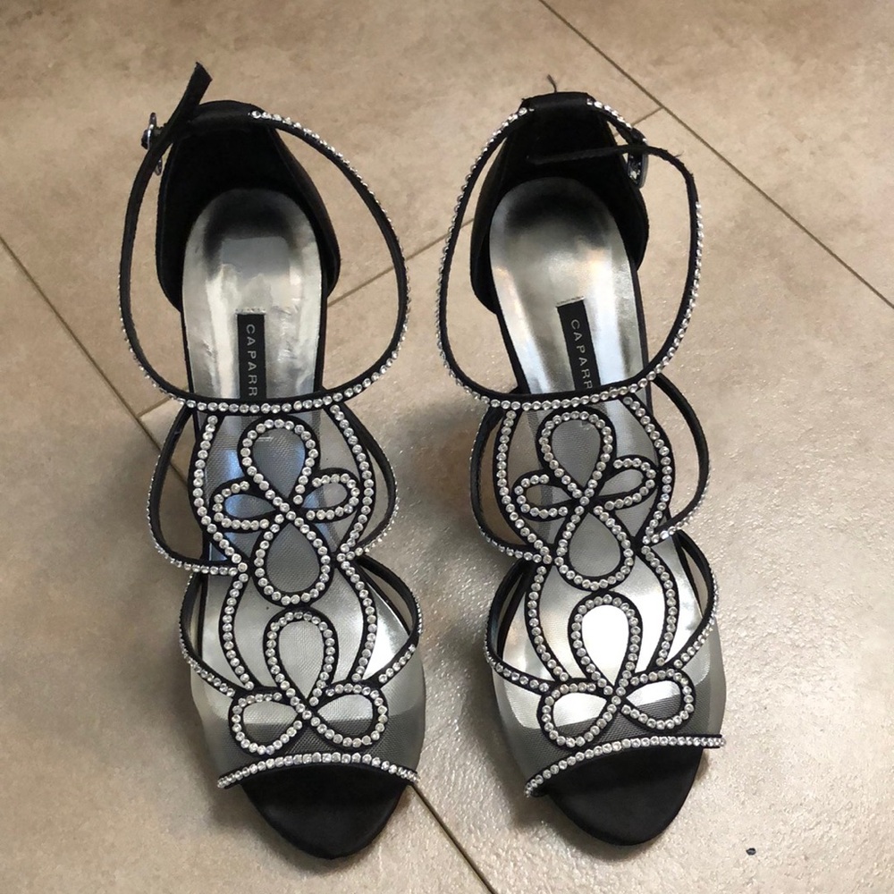 Caparros Black and Silver Heels with Art Deco Design